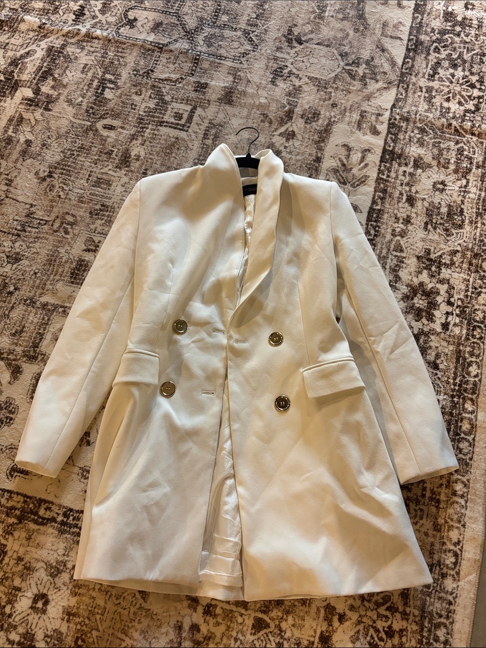Zara White Blazer Coat with Gold Buttons
